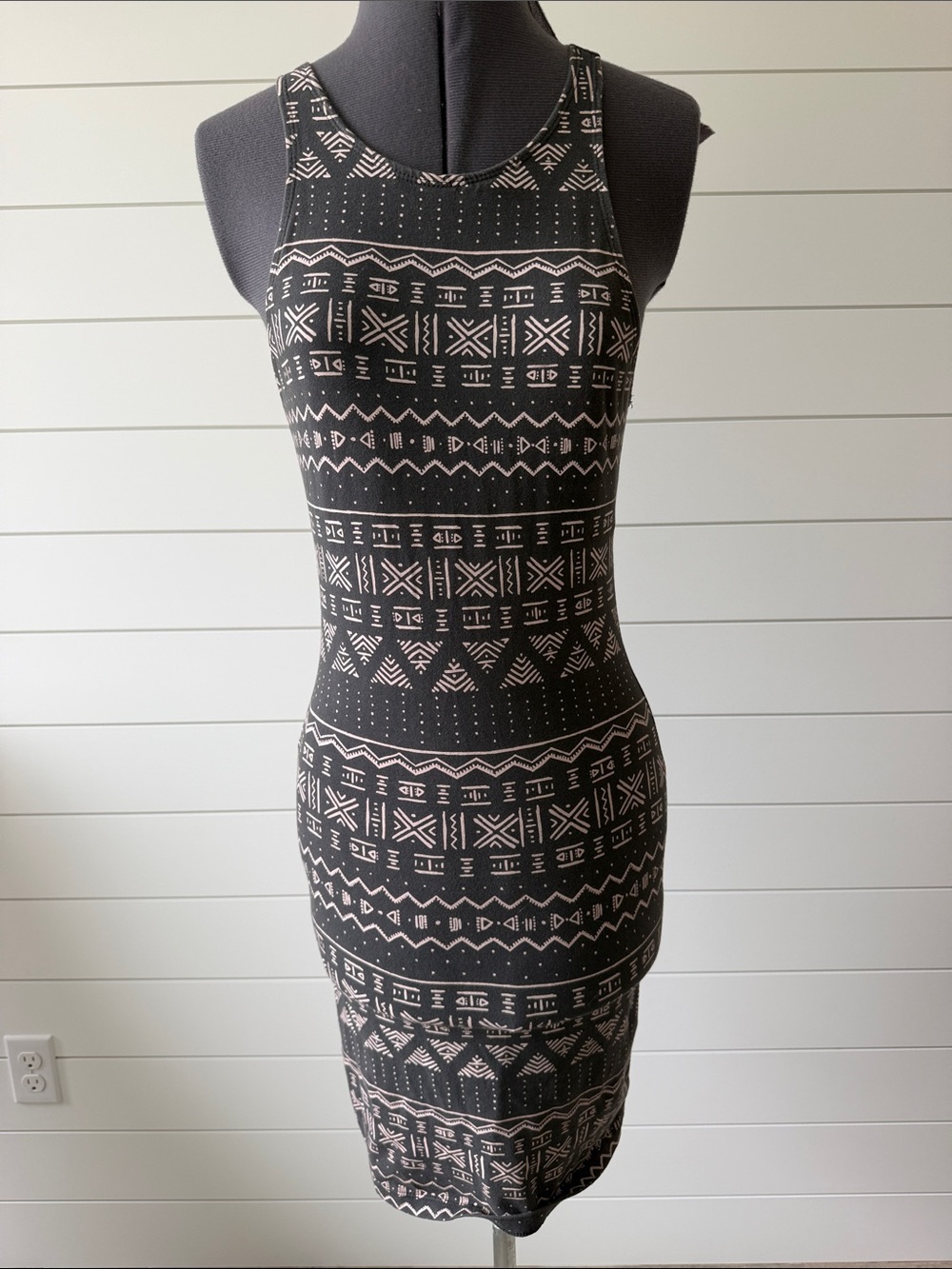 Billabong Black Midi Dress with Cream Tribal Print small